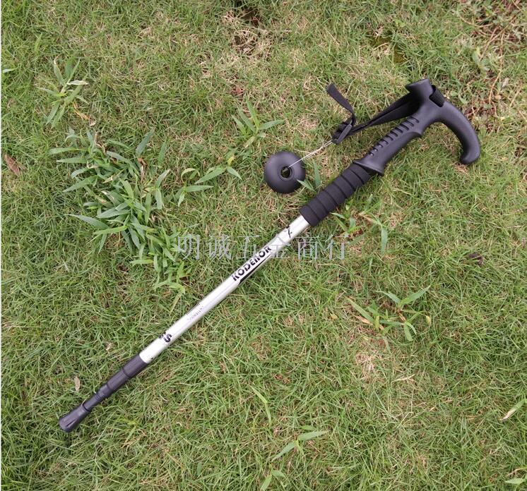 Four-section aluminum trekking pole cane walking stick t bent shank ultra light travel outdoor old hiking sticks