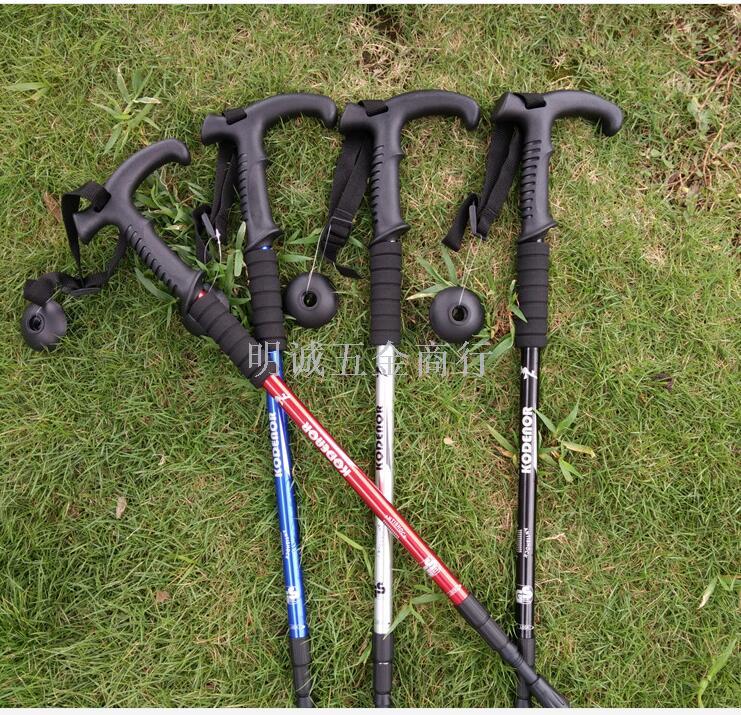 Three-section aluminum trekking pole cane walking stick t bent shank ultra light travel outdoor old hiking sticks