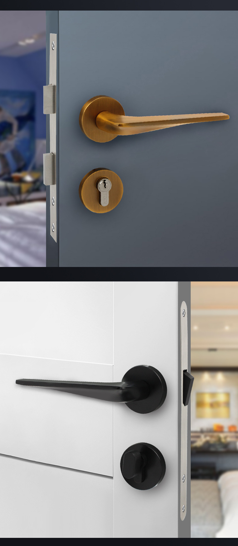 Mute Split Lock Door Lock Zinc Alloy Solid Gun Black Nordic Door Lock Bedroom Door Lock Magnetic Lock