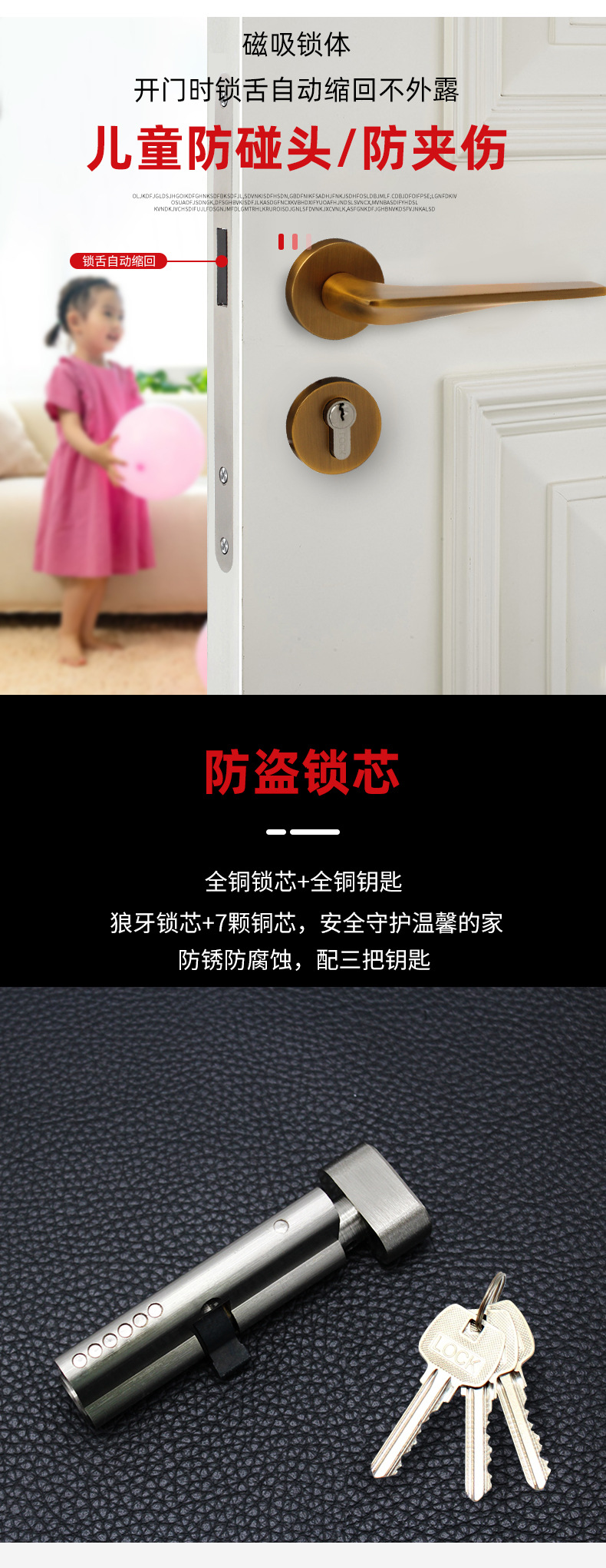 Mute Split Lock Door Lock Zinc Alloy Solid Gun Black Nordic Door Lock Bedroom Door Lock Magnetic Lock