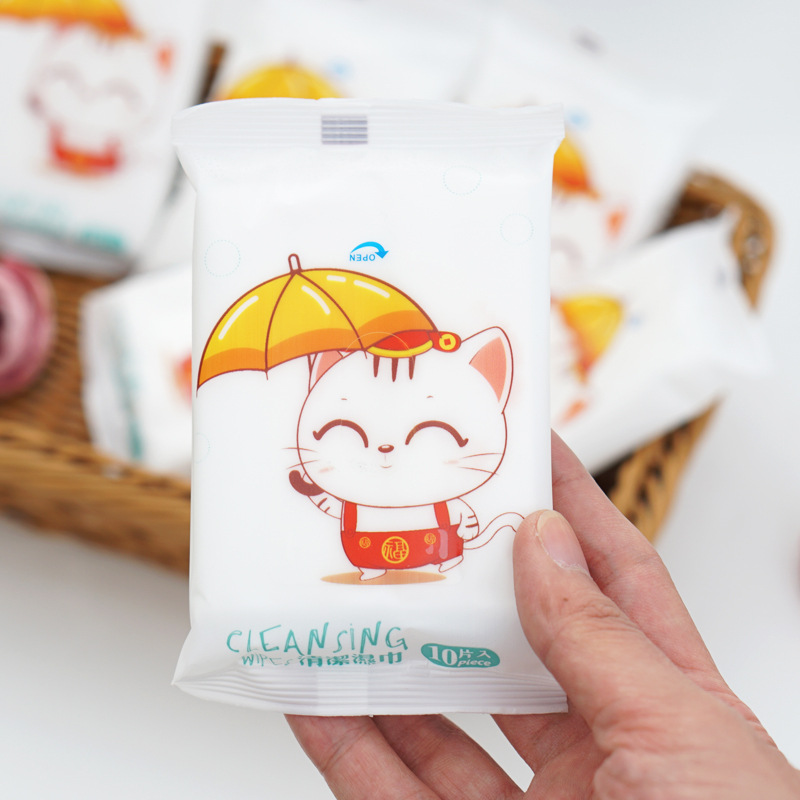 Wet Wipes Baby Removable Portable Small Bag Wet Wipes 10 Pieces Disposable Cleaning Wet Wipes Mother and Baby Gifts