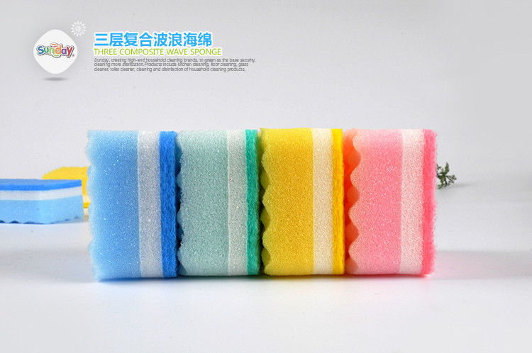 Sunday three layer wave sponge 1 pieces, kitchen cleaning products exported to Japan South Korea