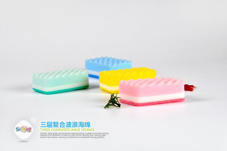 Sunday three layer wave sponge 1 pieces, kitchen cleaning products exported to Japan South Korea