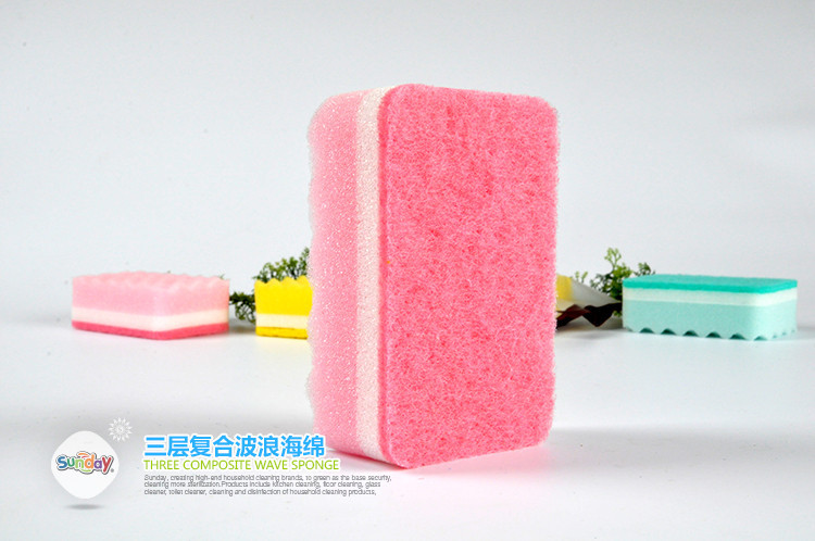 Sunday three layer wave sponge 1 pieces, kitchen cleaning products exported to Japan South Korea