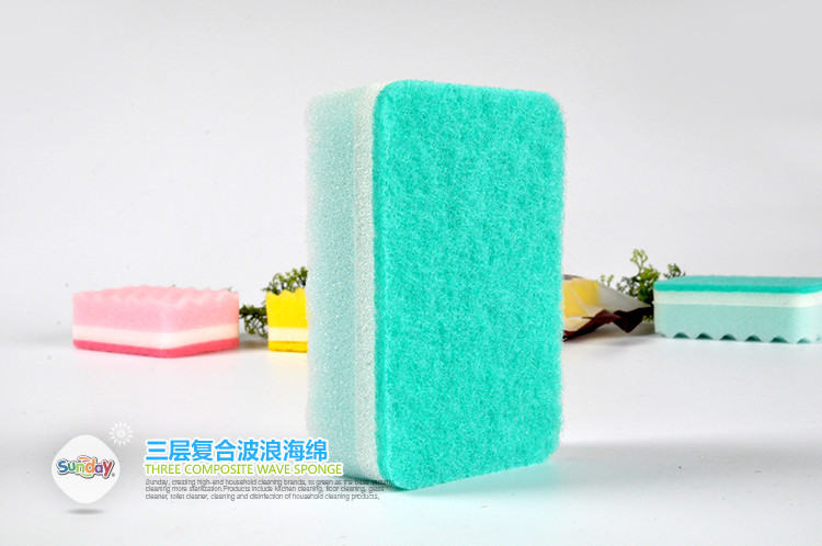 Sunday three layer wave sponge 1 pieces, kitchen cleaning products exported to Japan South Korea