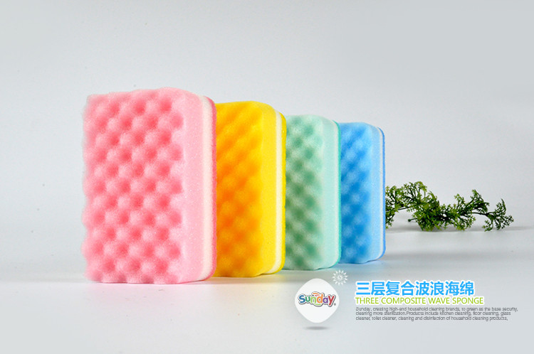 Sunday three layer wave sponge 1 pieces, kitchen cleaning products exported to Japan South Korea