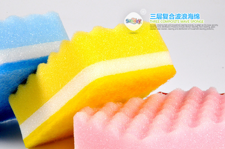 Sunday three layer wave sponge 1 pieces, kitchen cleaning products exported to Japan South Korea