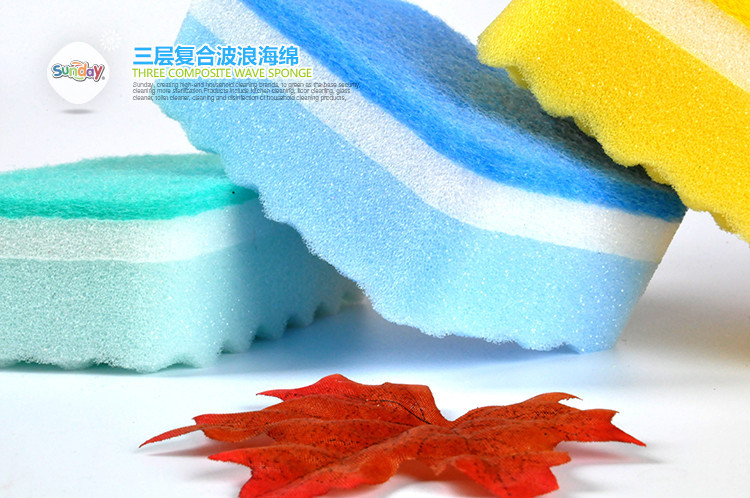 Sunday three layer wave sponge 1 pieces, kitchen cleaning products exported to Japan South Korea