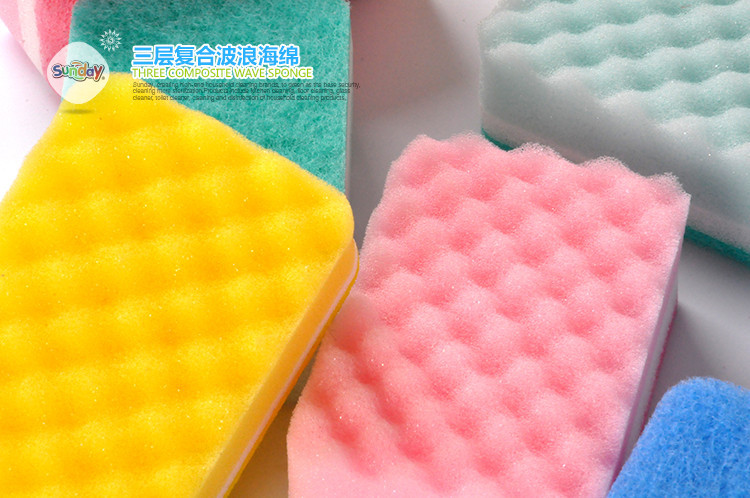Sunday three layer wave sponge 1 pieces, kitchen cleaning products exported to Japan South Korea