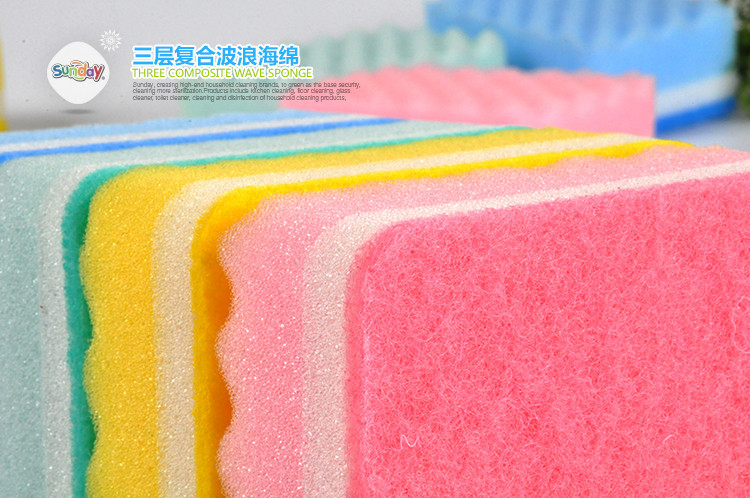 Sunday three layer wave sponge 1 pieces, kitchen cleaning products exported to Japan South Korea