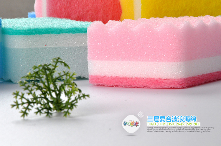 Sunday three layer wave sponge 1 pieces, kitchen cleaning products exported to Japan South Korea