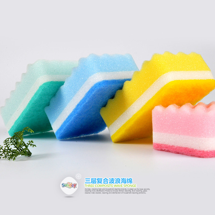 Sunday three layer wave sponge 1 pieces, kitchen cleaning products exported to Japan South Korea