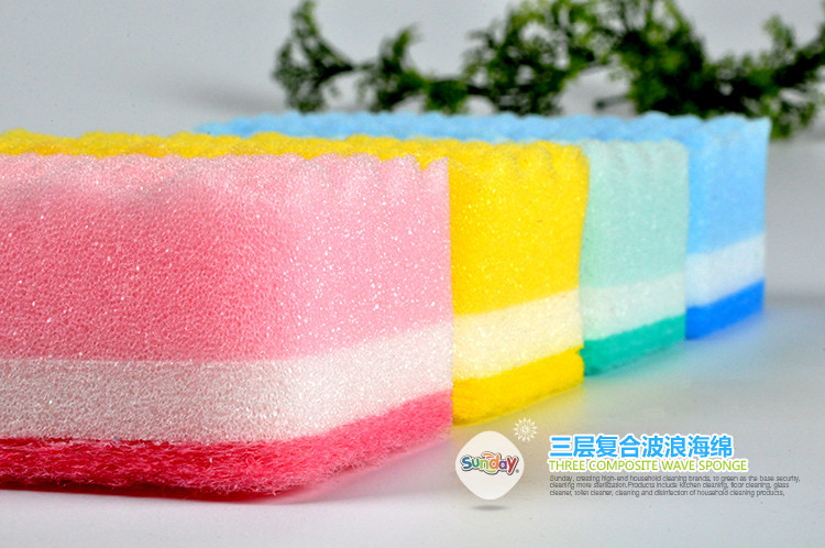 Sunday three layer wave sponge 1 pieces, kitchen cleaning products exported to Japan South Korea