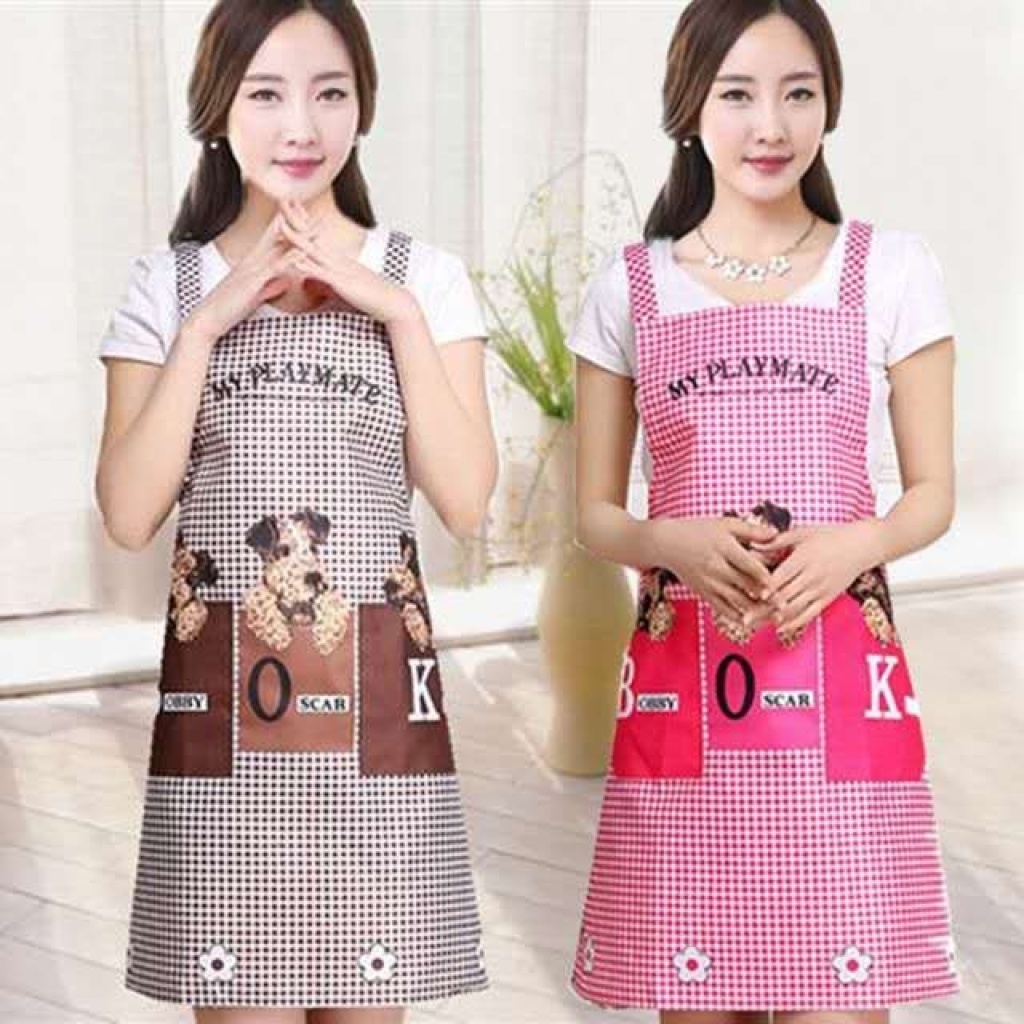 Korean-Style Puppy Padded Apron. Kitchen Dustproof Waterproof Apron