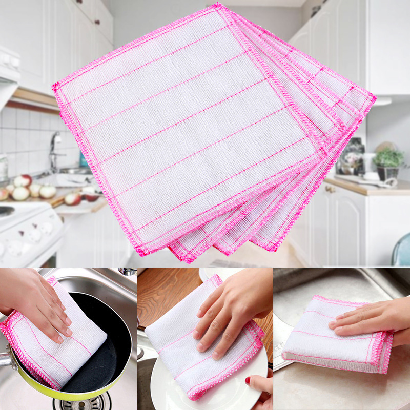 Yarn Dishcloth 8Layer Full Yarn Dish Towel Rag Scouring Pad OilFree Absorbent Cleaning Cloths Kitchen Daily Necessities
