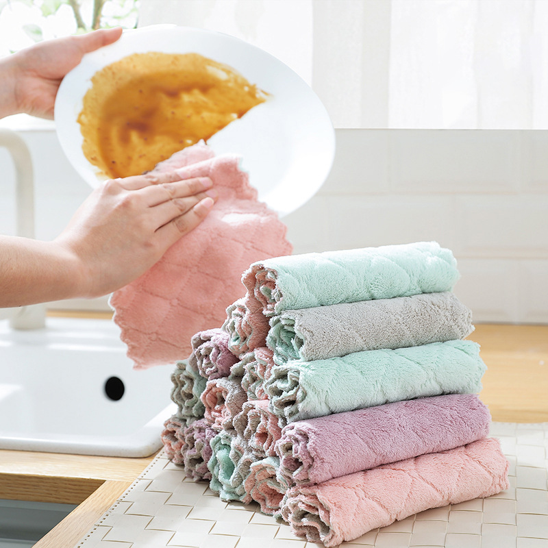 Household Lazy Rag Kitchen Cleaning OilFree DoubleSided Scouring Pad Composite Absorbent Cleaning Towel Coral Velvet Rag