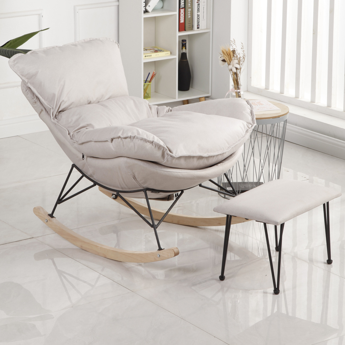 Rocking Chair Recliner Lazy Sofa Rocking Chair Office Xiaoyao Solid Wood Leisure Nap Elderly Chair Fashion Nordic