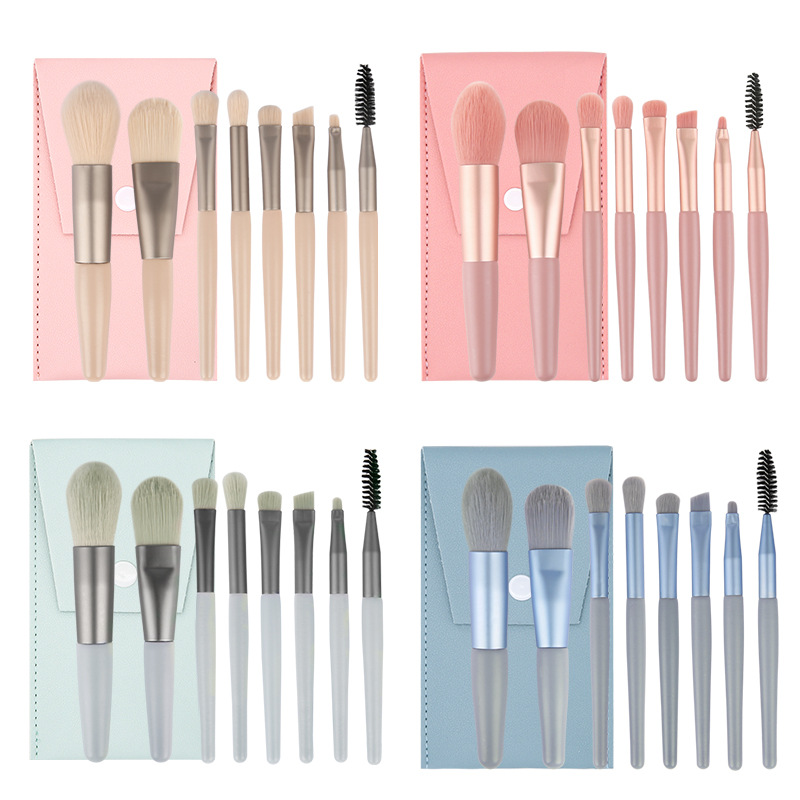 SEPROFE 8 Mini Makeup Brushes Wooden Handle Portable Soft Hair Makeup Brush Set Cross-Border Beauty Tools Makeup Brushes