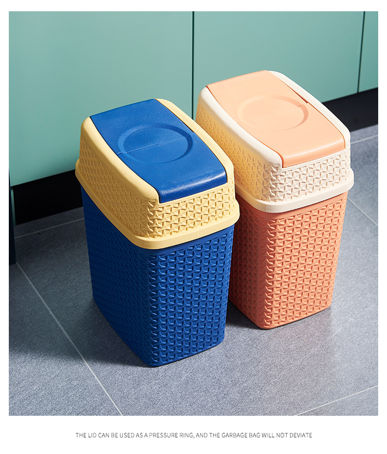 Nordic Style Woven Shape with Lid Storage Plastic Bucket Home Kitchen Living Room Bedroom Trash Can with Lid