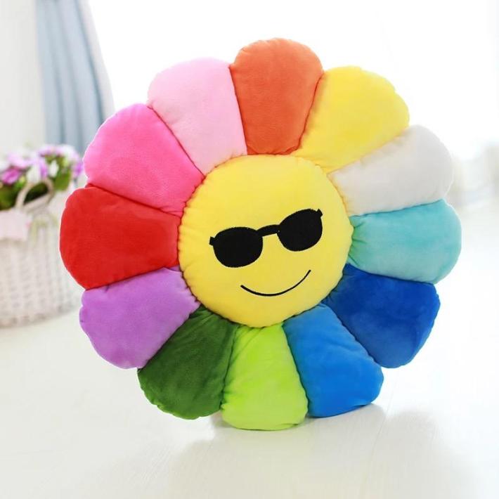 Tiktok Same Creative Colorful Sun Flower Emoji Pillow Customized Plush Toy Small Pendant Gift Cushion