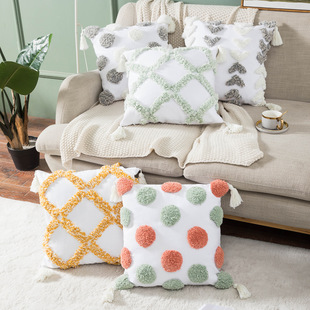 Pillow Amazon Home Ins Nordic Cut Flower Yarn-Dyed Woven Geometric Tassel Pillow Cover North America Cushion Cover