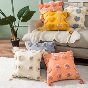 Pillow Amazon Home Ins Nordic Cut Flower Yarn-Dyed Woven Geometric Tassel Pillow Cover North America Cushion Cover