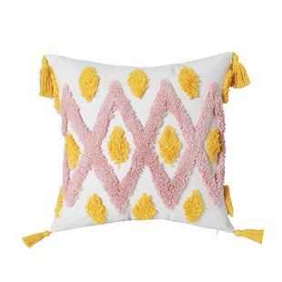 Pillow Amazon Home Ins Nordic Cut Flower Yarn-Dyed Woven Geometric Tassel Pillow Cover North America Cushion Cover