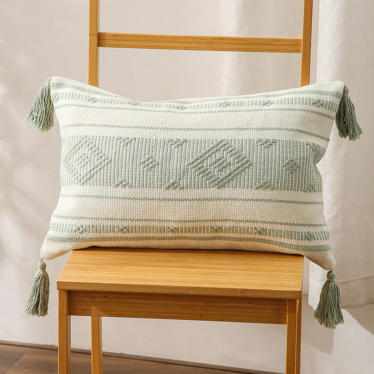 Pillow Amazon Home Ins Nordic Cut Flower Yarn-Dyed Woven Geometric Tassel Pillow Cover North America Cushion Cover