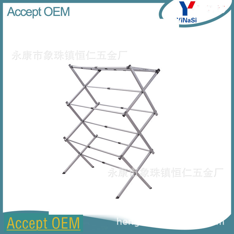 Clothes Hanger Floor Installation-Free Telescopic Coat Hanger Iron Pipe Plastic Spraying Three-Layer Towel  Coat Hanger