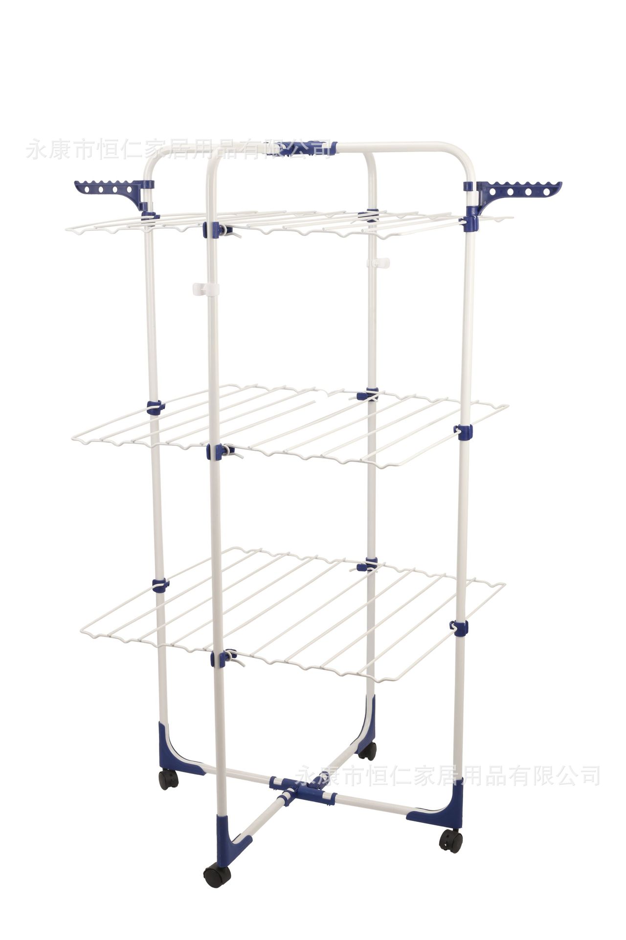 Clothes Hanger Floor Installation-Free Telescopic Coat Hanger Iron Pipe Plastic Spraying Three-Layer Towel  Coat Hanger