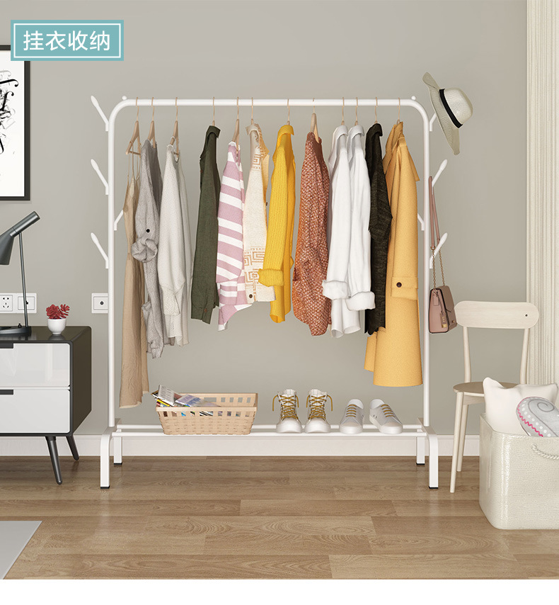 Hanger Floor Coat Rack Bedroom Drying Rack Simple Clothing Rod Folding Interior Balcony Clothes Hanger Clothes Rack
