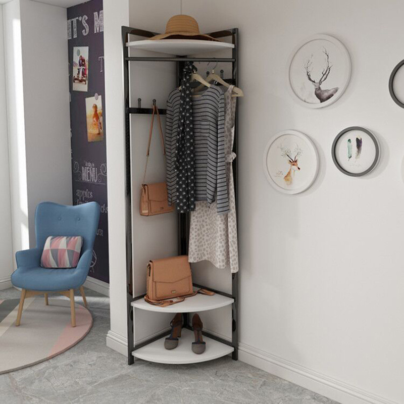 Nordic Iron Coat Rack Bedroom Floor Clothes Hanger Corner Clothes Rack Pannier Bag Simple Wooden Hanger Floor