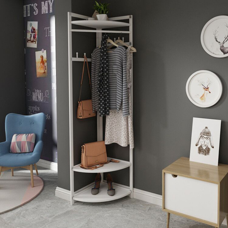 Nordic Iron Coat Rack Bedroom Floor Clothes Hanger Corner Clothes Rack Pannier Bag Simple Wooden Hanger Floor