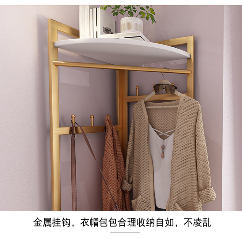 Nordic Iron Coat Rack Bedroom Floor Clothes Hanger Corner Clothes Rack Pannier Bag Simple Wooden Hanger Floor