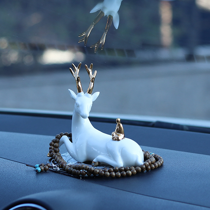 All the Way Safe inside the Car Decoration Car Decoration Deer Creative Home Living Porcelain craft