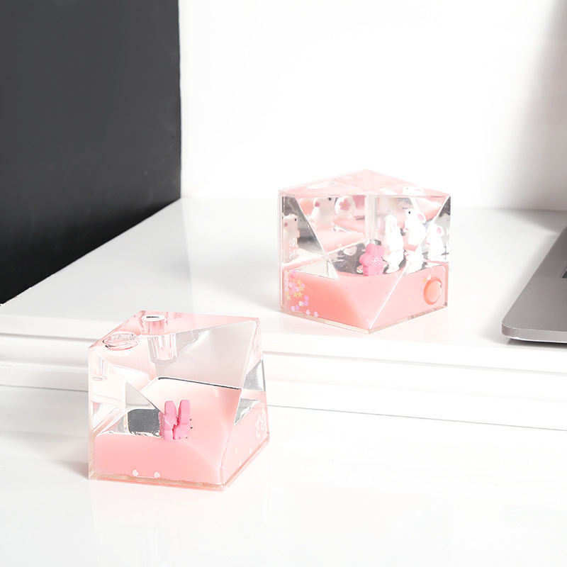 Creative Pink Rabbit Floating Doll Acrylic Crystal Crafts Ornaments Desk Decoration Student Gifts