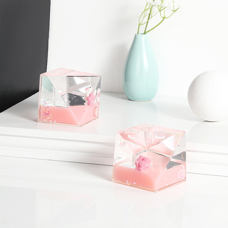 Creative Pink Rabbit Floating Doll Acrylic Crystal Crafts Ornaments Desk Decoration Student Gifts