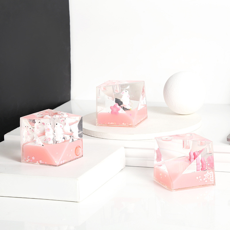 Creative Pink Rabbit Floating Doll Acrylic Crystal Crafts Ornaments Desk Decoration Student Gifts