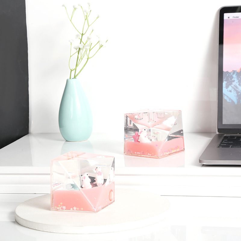 Creative Pink Rabbit Floating Doll Acrylic Crystal Crafts Ornaments Desk Decoration Student Gifts