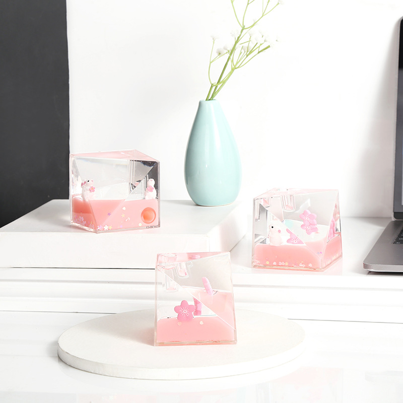 Creative Pink Rabbit Floating Doll Acrylic Crystal Crafts Ornaments Desk Decoration Student Gifts