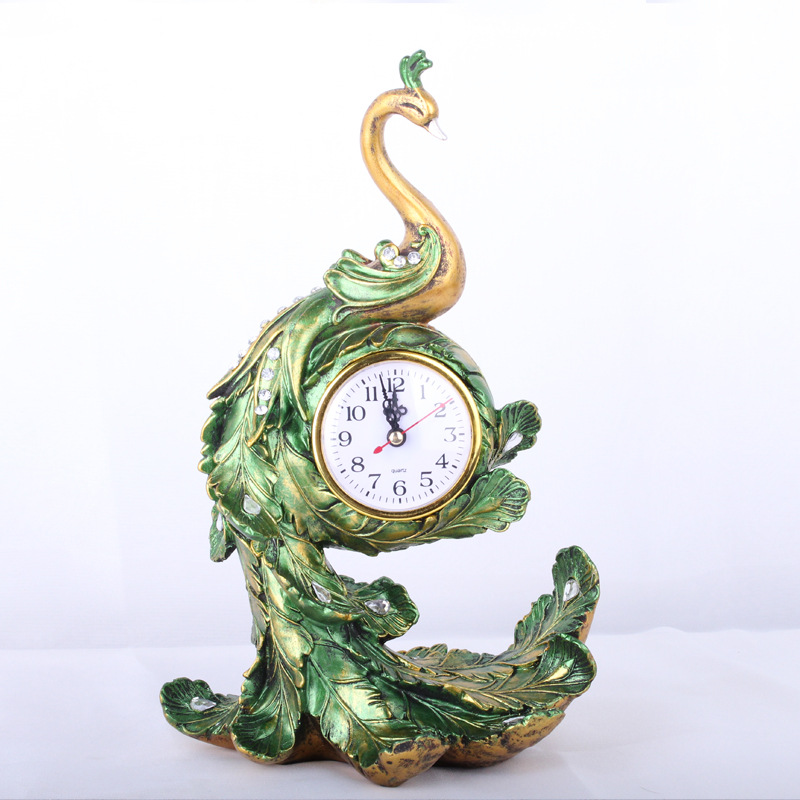 &#034;Wholesale Custom&#034; Resin Crafts European Style Peacock Clock Creative Gifts Home Ornament