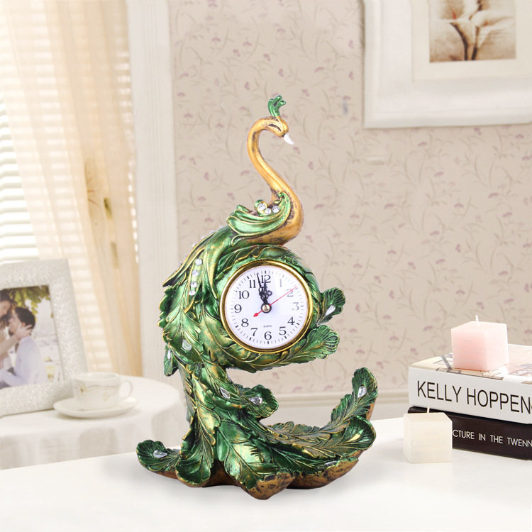 "Wholesale Custom" Resin Crafts European Style Peacock Clock Creative Gifts Home Ornament "Wholesale Custom" Resin Crafts European Style Peacock Clock Creative Gifts Home Ornament