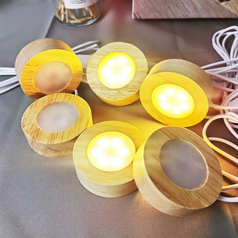 Solid Wood Small Night Lamp Led Holder Wooden Crystal Crafts Decoration Colorful USBCrystal Crafts