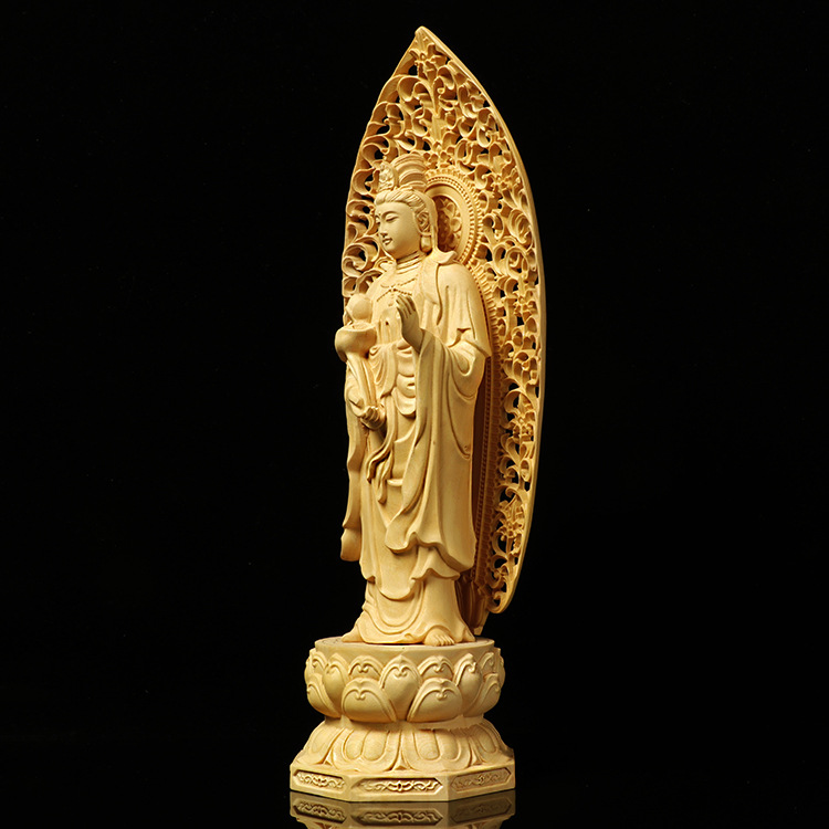 Factory Wholesale Boxwood Craft Crafts Guanyin Sakya Buddha Ornament Back Screen Western Trinity Factory Wholesale Boxwood Craft Crafts Guanyin Sakya Buddha Ornament Back Screen Western Trinity