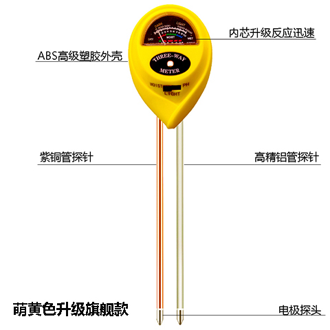 Three-in-One Soil Detector Moisture Meter Electronic Instrument Soil Acid-Base Humidity Light Tester Thermometer