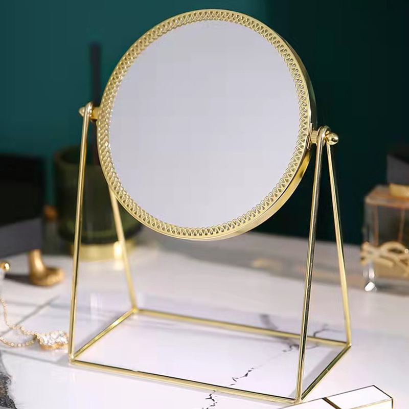 Factory Wholesale Golden Mirror Tray Retro Makeup Mirror Desktop Storage Box Ornament Cosmetic Storage Tray