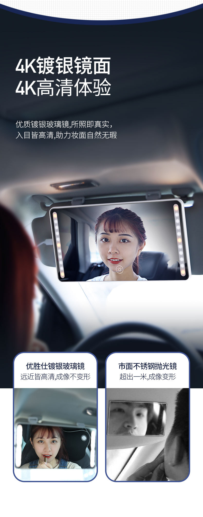 Automotive Sun Louver Makeup Mirror with LED Light Fill-in Light Beauty Mirror Car Decoration Car Dressing Universal