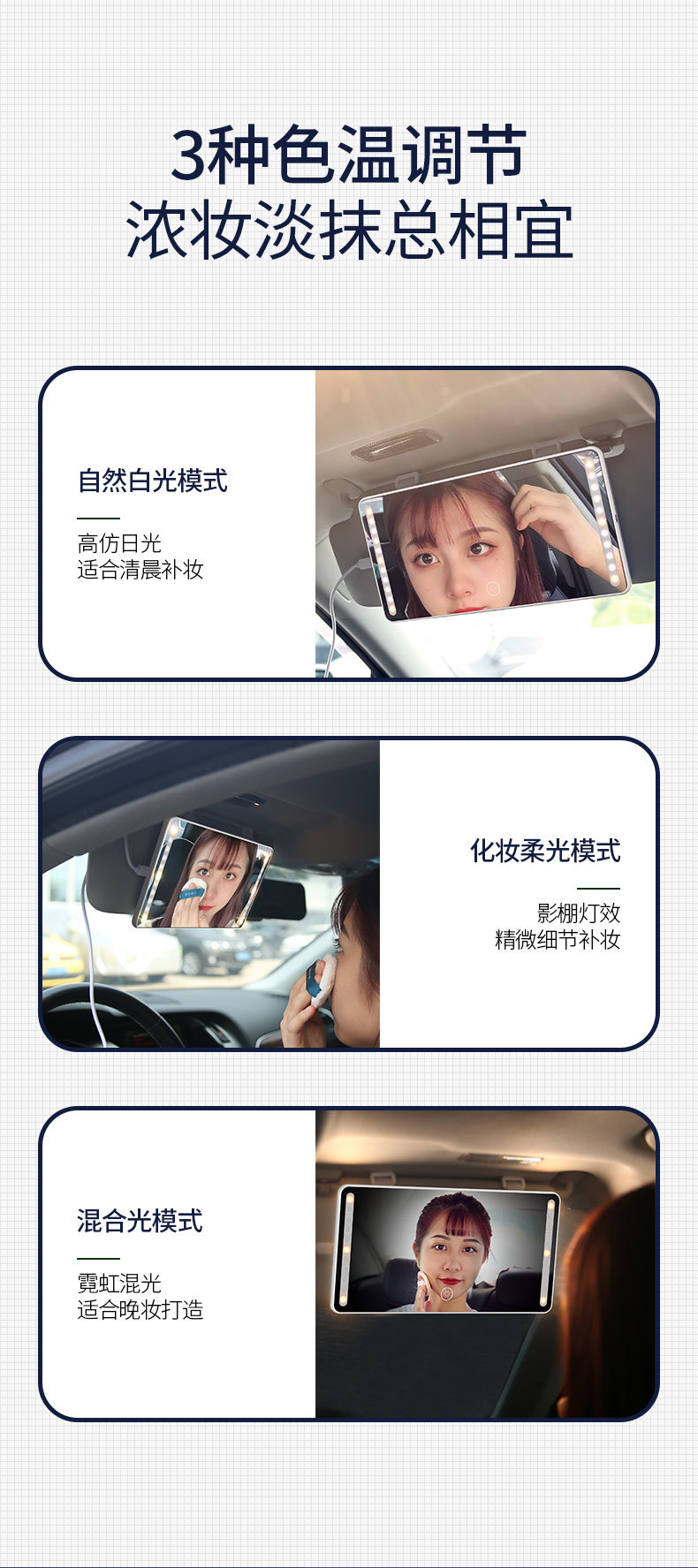 Automotive Sun Louver Makeup Mirror with LED Light Fill-in Light Beauty Mirror Car Decoration Car Dressing Universal