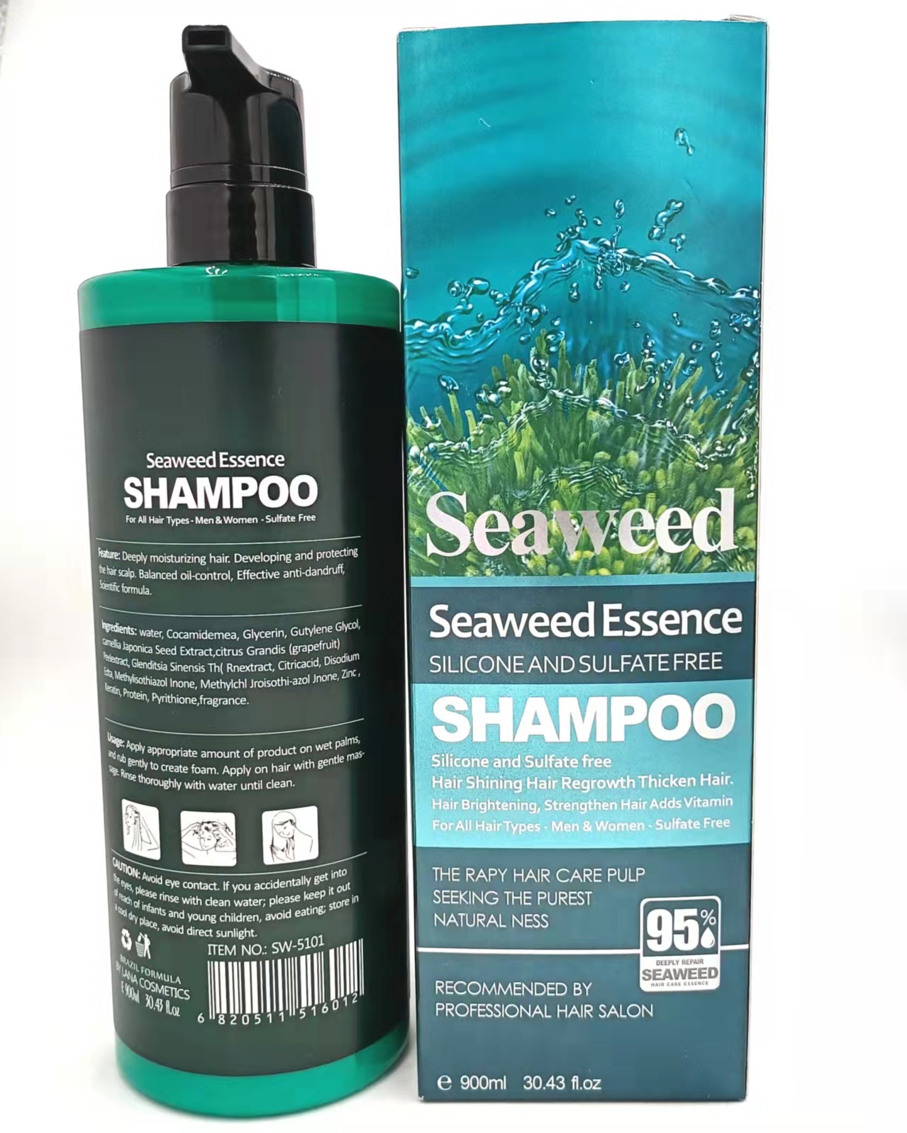 Lana SEAWEED Hair  Shampoo Soften hair, remove dandruff, relieve itching and glow 900ml