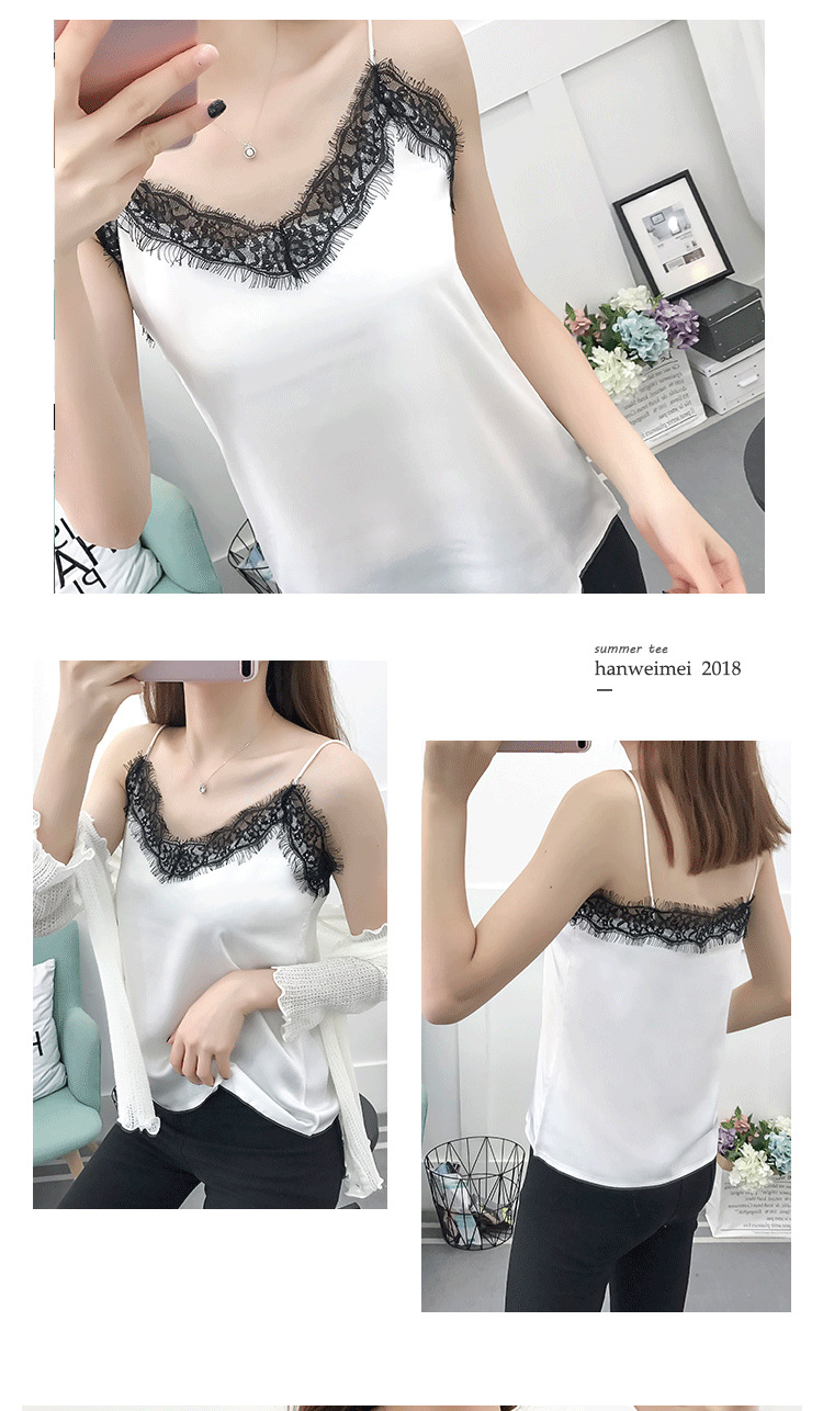 2020 Hong Kong Style Outerwear Camisole Women's Summer Sexy Slim-Fit Eyelashes Lace V-neck Chiffon Loose Base Shirt